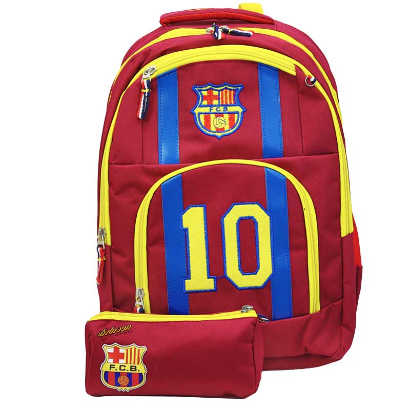 کوله پشتی زرشکی طرح بارسلونا بزازان