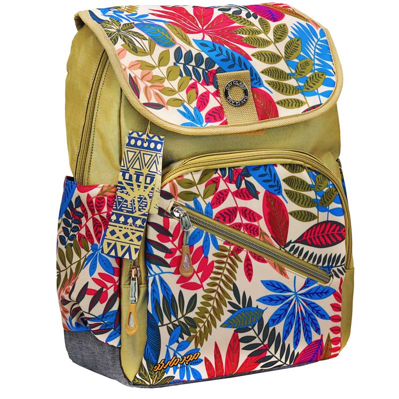 کوله پشتی گل دار مدل سرخونه کرمی صورتی