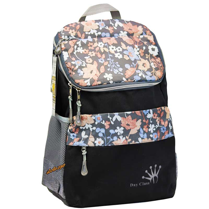 کوله پشتی طرح سرخونه گل دار مشکی