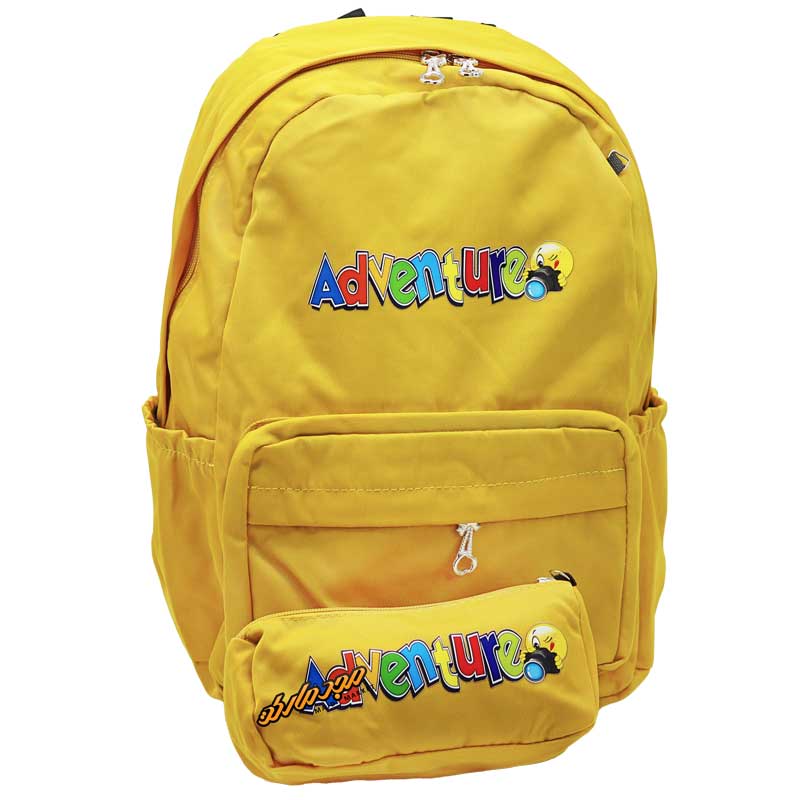 کوله پشتی خردلی طرح استیکر دار بزازان