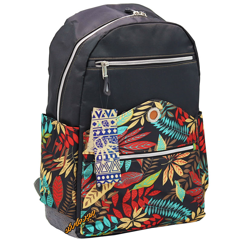 کوله پشتی طرح گل دار دکمه ای مشکی