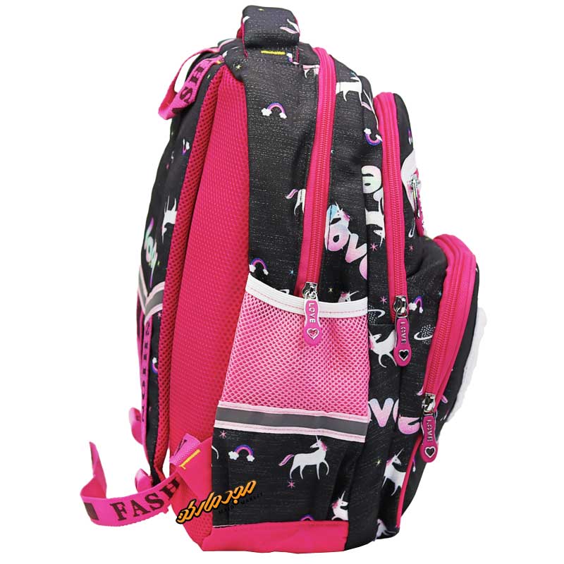 کوله پشتی مشکی صورتی هولوگرامی طرح قلب-2