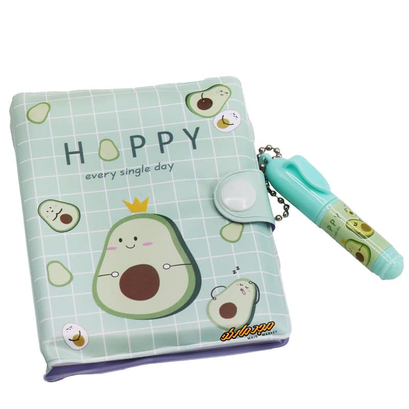 دفترچه یادداشت فانتزی همراه با خودکار سبزکمرنگ طرح آووکادو