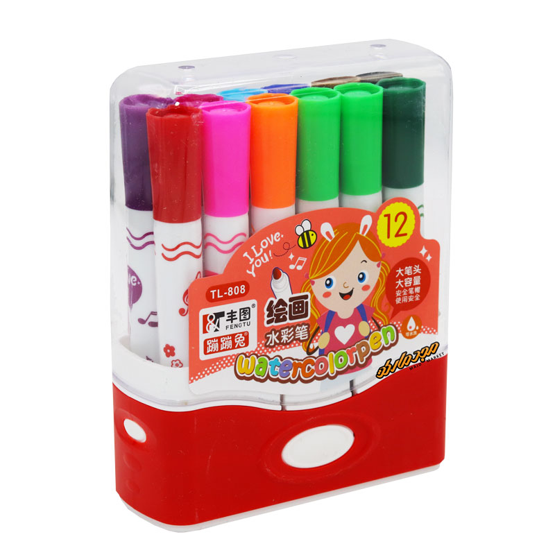 ماژیک رنگ آمیزی 12 رنگ جعبه طلقی قرمز 808