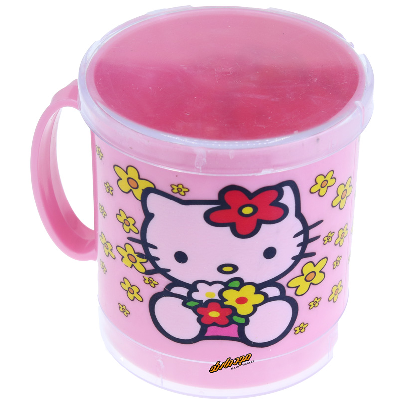 لیوان دو تیکه صورتی طرح کیتی و گل Home&School (1)