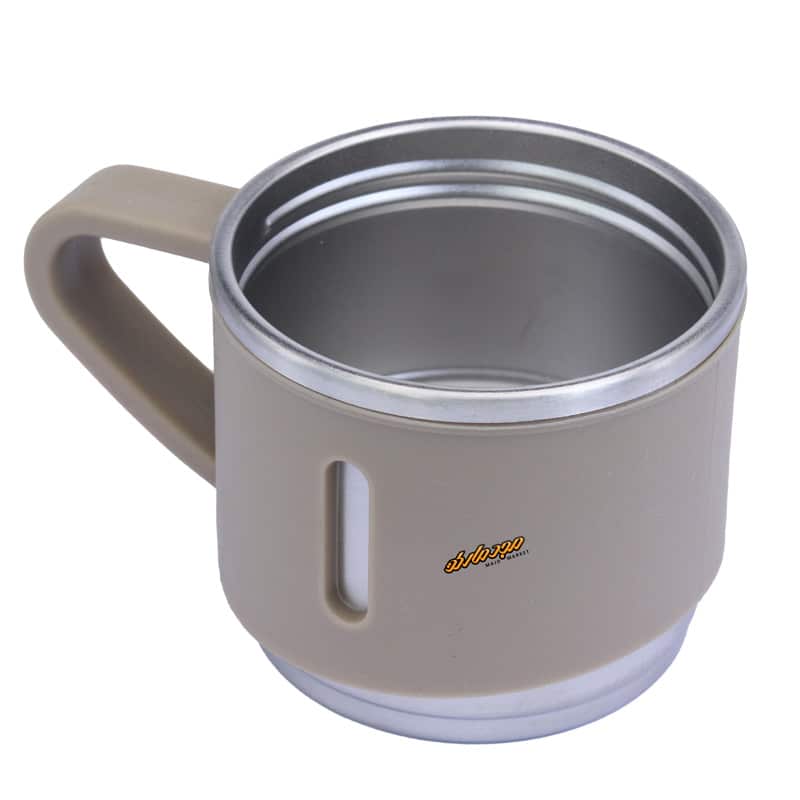 لیوان استیل خاکی دسته دار