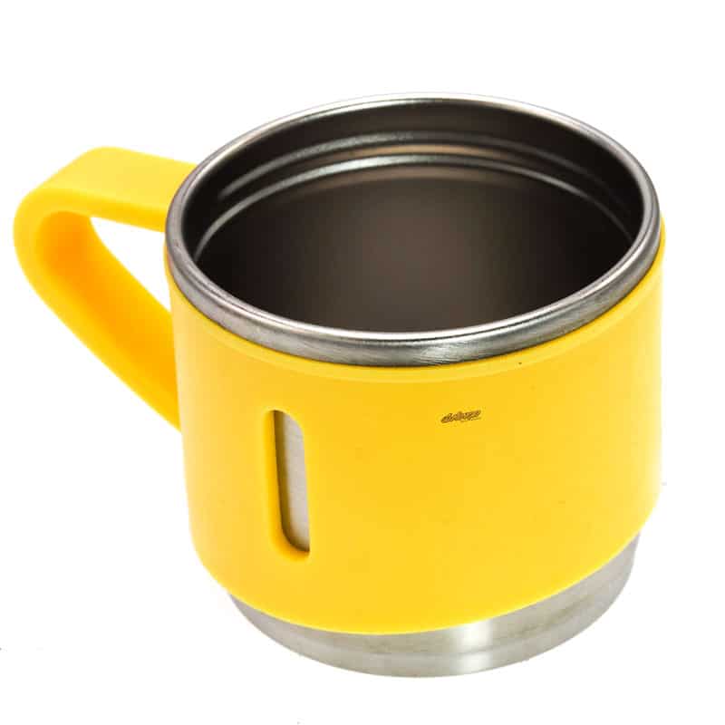 لیوان استیل زرد دسته دار