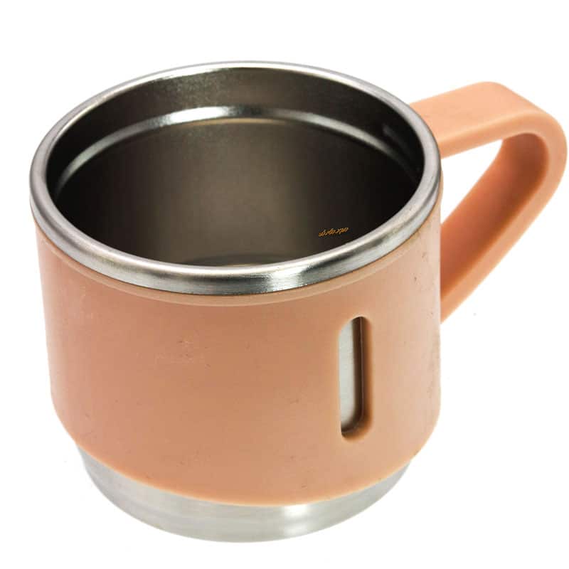 لیوان استیل کرمی دسته دار