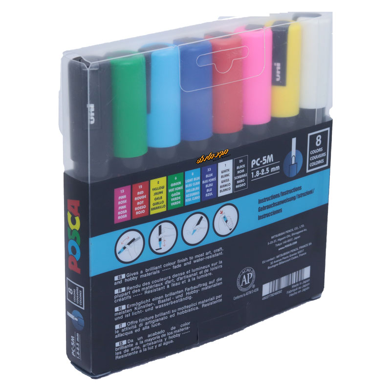 ماژیک 8 رنگ مدل پوسکا نوک (1.8 - 2.5 میلیمتر) یونی بال