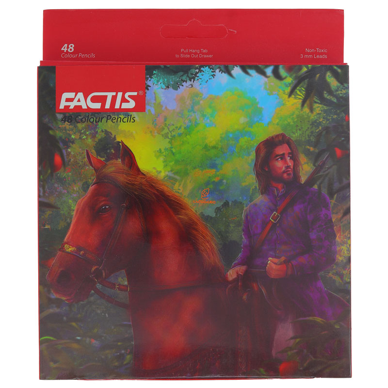 مداد رنگی 48 رنگ جعبه مقوایی طرح پسر و اسب فکتیس FACTIS