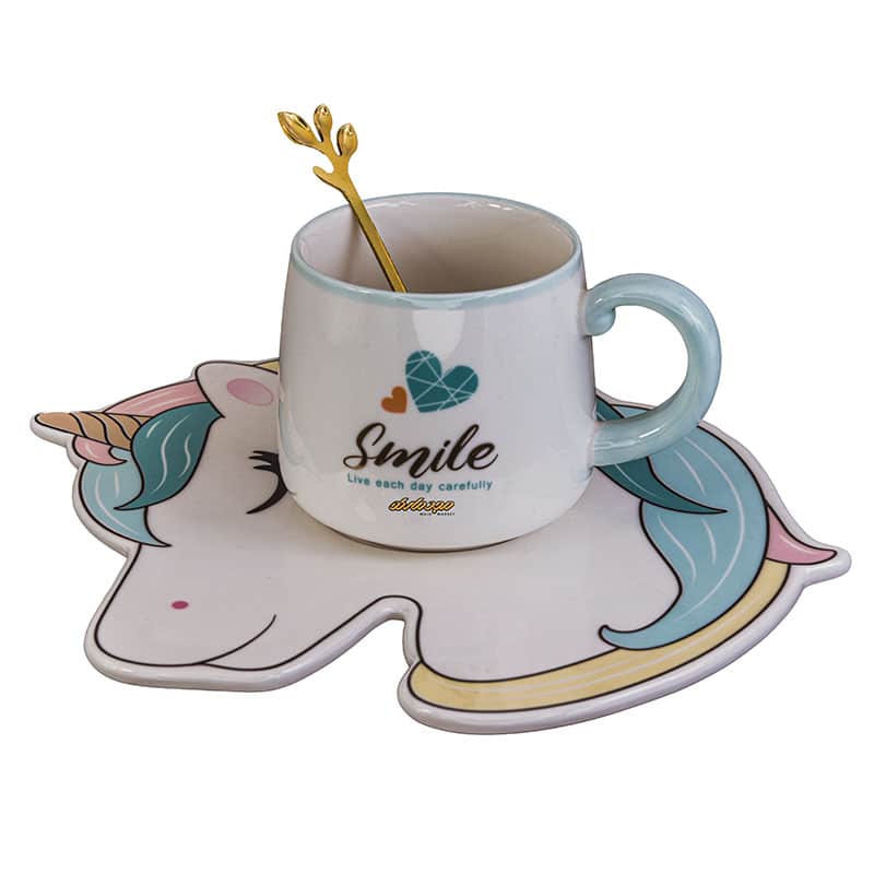 ماگ و نعلبکی طرح یونیکورن آبی