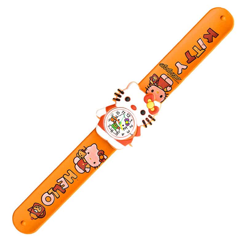 ساعت سیلیکونی بند چاپی نارنجی طرح کیتی (2)