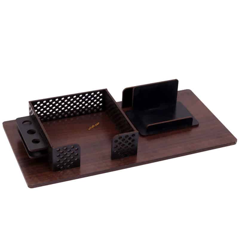 ست قهوه ای تیره چوبی اداری و جا موبایلی بهنود