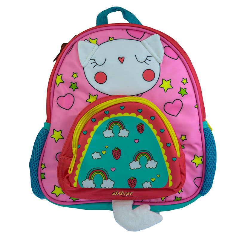 کوله پشتی مهد کودک صورتی طرح گربه مدل 2144 کینگ