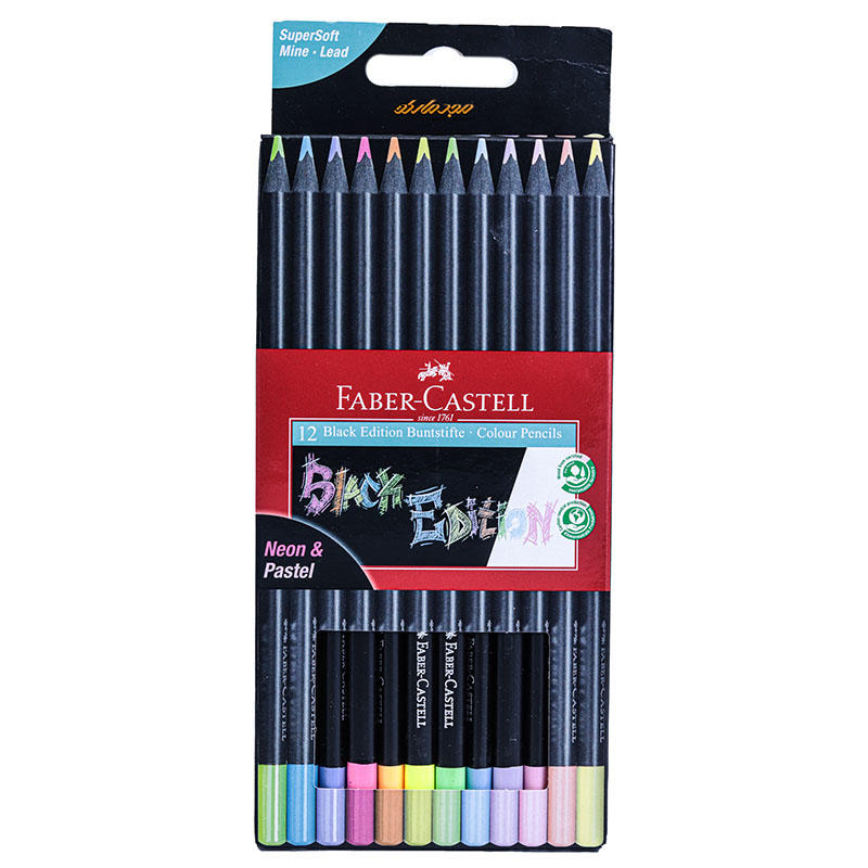 مداد رنگی 12 رنگ پاستلی نئون فابر کاستل مدل بلک ادیشن FABERCASTELL