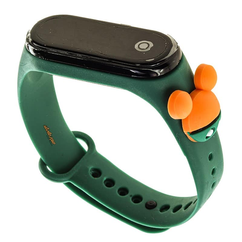 ساعت دیجیتالی بند سیلیکونی سبز پررنگ طرح موش نارنجی