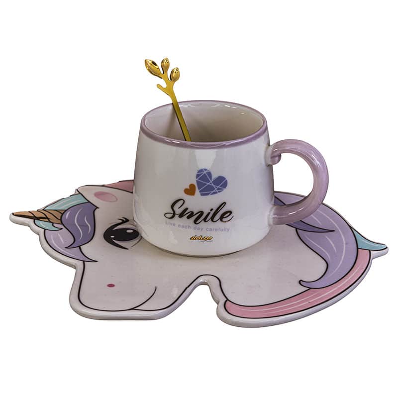 ماگ و نعلبکی طرح یونیکورن بنفش