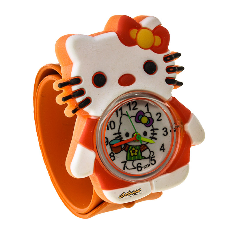 ساعت سیلیکونی بند چاپی نارنجی طرح کیتی