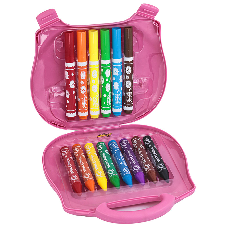 ست 14 رنگ ماژیک و مدادشمعی صورتی اسکول فنس SCHOOL FANS 92419 (2)