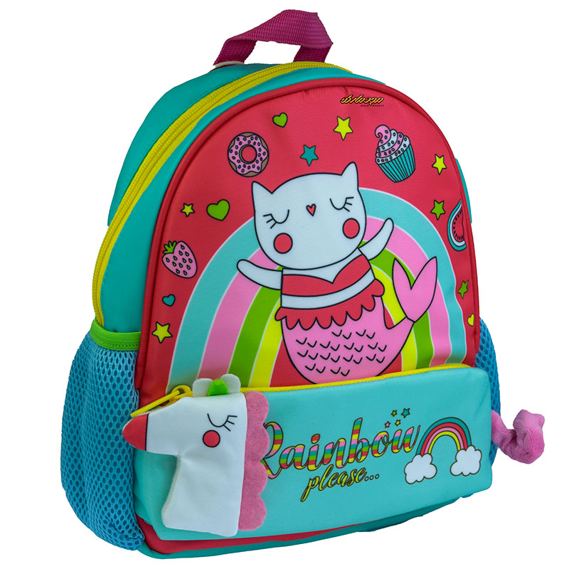 کوله پشتی مهدکودک سبزآبی طرح گربه 2142 کینگ