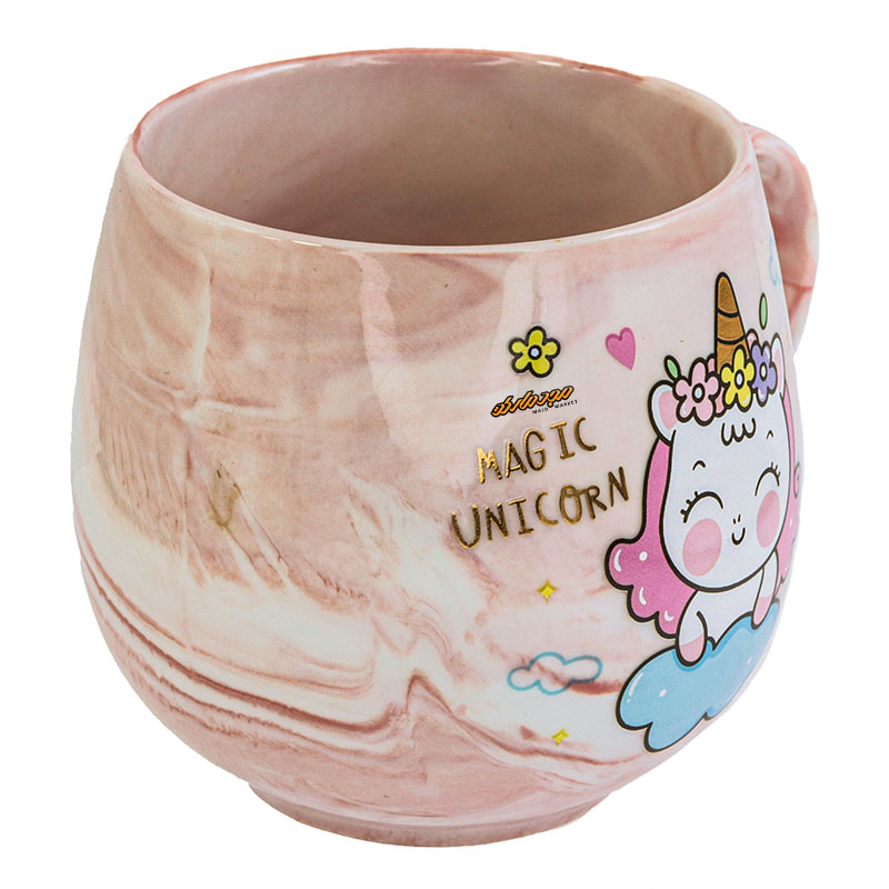 ماگ فانتزی صورتی آبرنگی طرح یونیکورن (3)