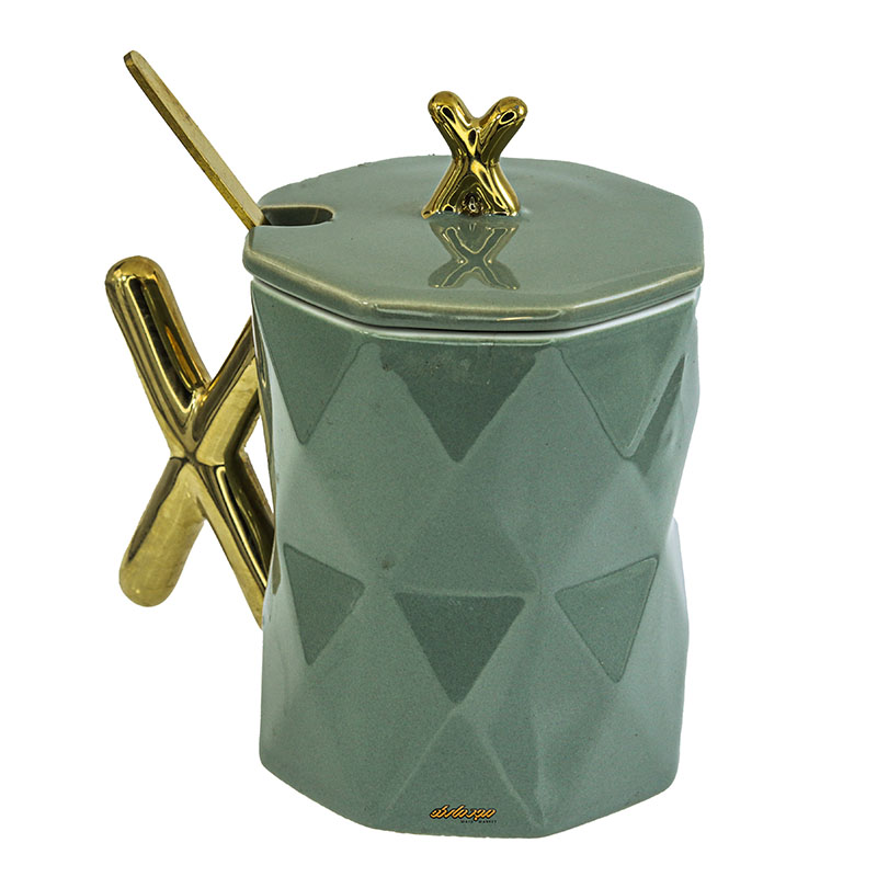 ماگ فانتزی سبز متالیک طرح دسته طلایی (3)