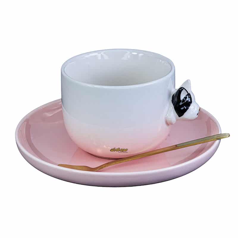 فنجان و نعلبکی صورتی طرح سگ برجسته (3)