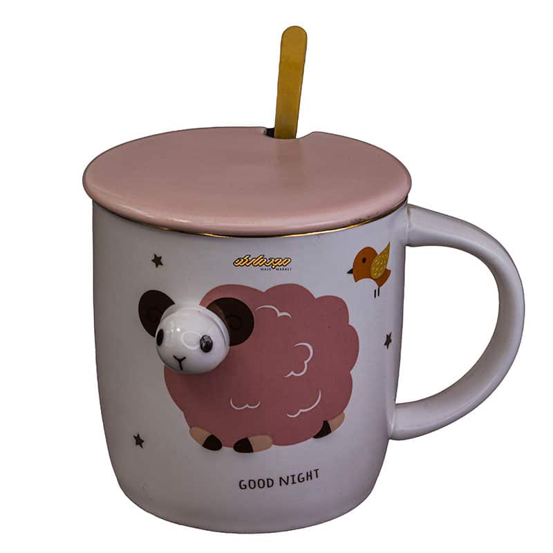 ماگ فانتزی سفید صورتی طرح گوسفند برجسته