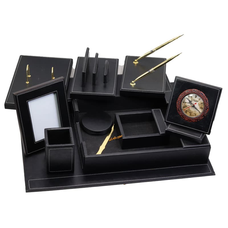 سرویس اداری رومیزی کد 5 مشکی چرم چوب