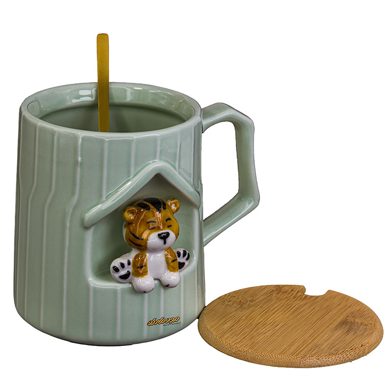 ماگ فانتزی سبز طرح ببر برجسته (1)