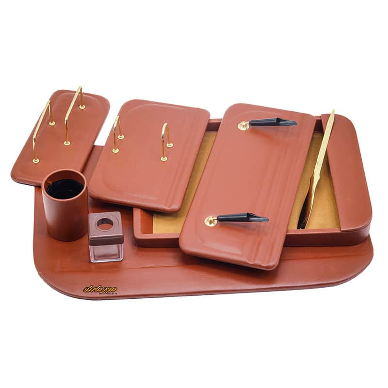 سرویس اداری رومیزی کد 3 عسلی چرم چوب