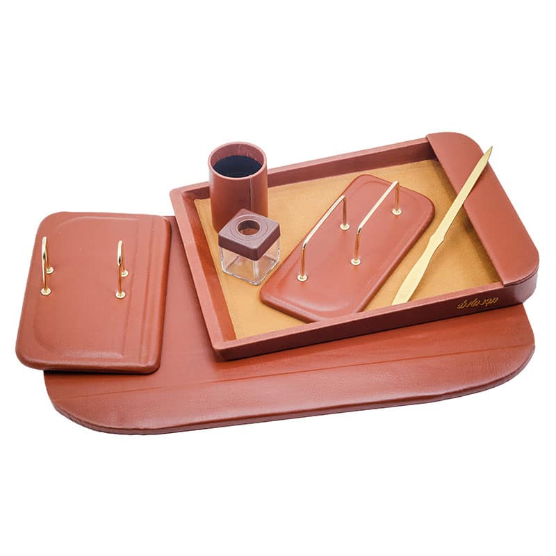 سرویس اداری رومیزی کد 1 عسلی چرم چوب