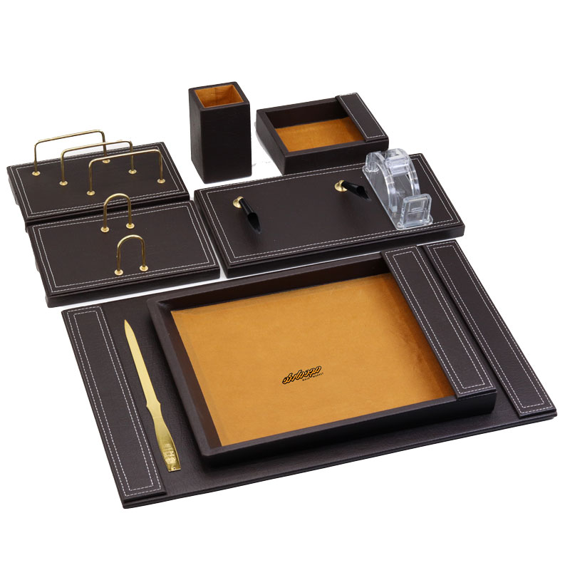 سرویس اداری رومیزی کد 4 قهوه ای سوخته چرم چوب