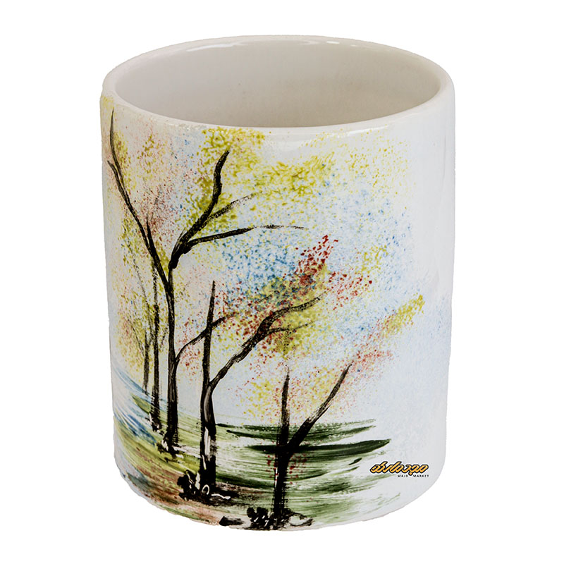 ماگ سفید طرح درخت و برکه آبرنگی (1)