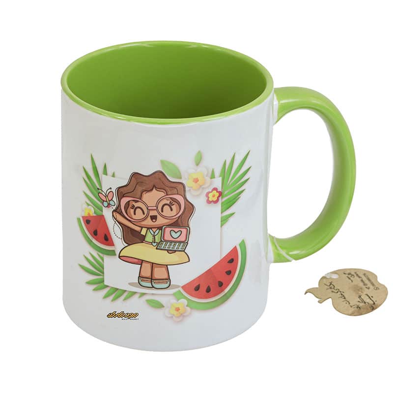 ماگ ماه تولد سفید و سبز طرح دختر تیری