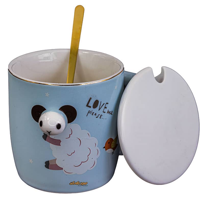 ماگ فانتزی سفید آبی طرح گوسفند برجسته (1)