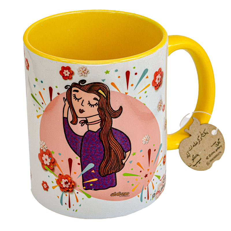 ماگ ماه تولد سفید و زرد طرح دختر تیری