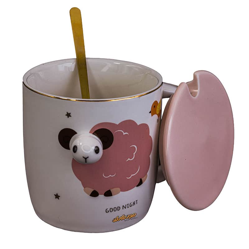 ماگ فانتزی سفید صورتی طرح گوسفند برجسته (1)