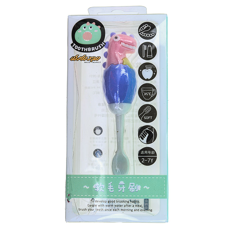 مسواک فانتزی طرح دایناسور صورتی بنفش (4)