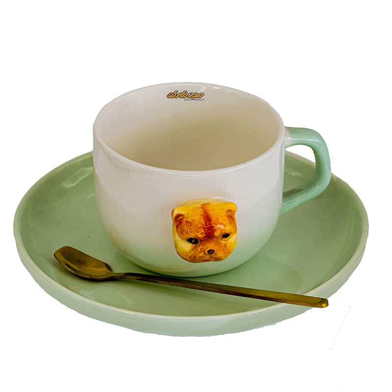 فنجان و نعلبکی سبز طرح سگ برجسته