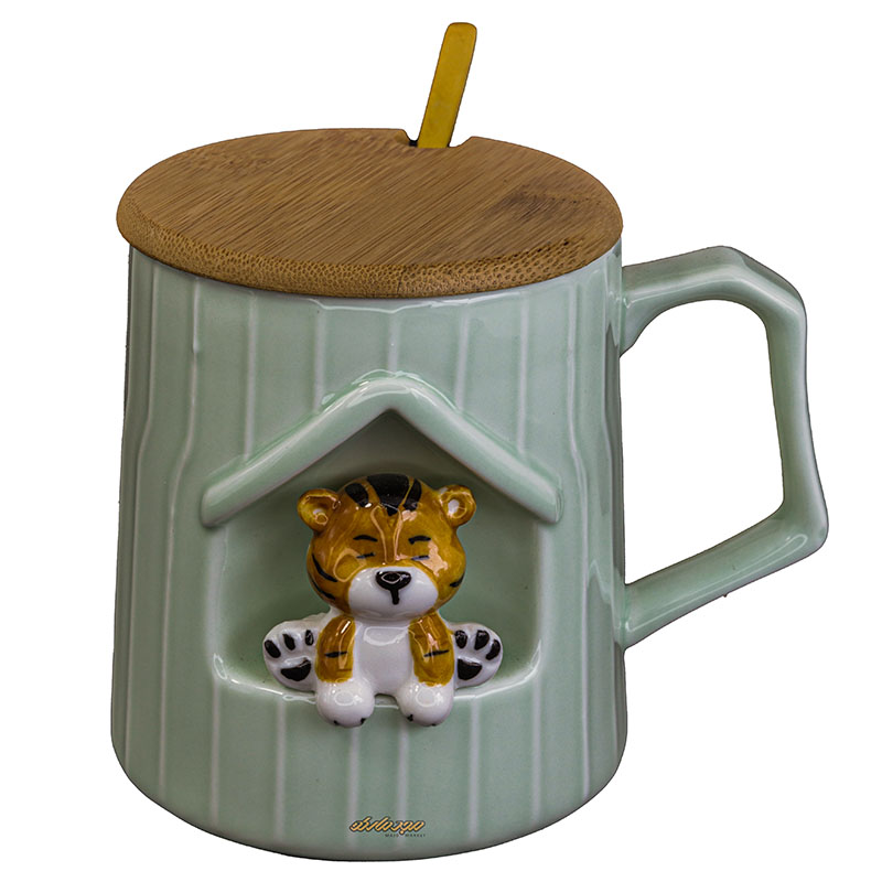 ماگ فانتزی سبز طرح ببر برجسته