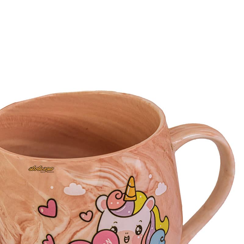 ماگ فانتزی صورتی آبرنگی طرح یونیکورن و قلب (1)