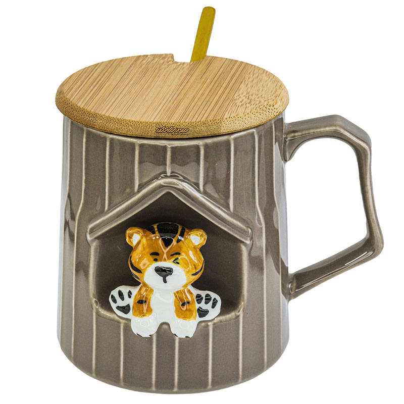 ماگ فانتزی قهوه ای طرح ببر برجسته