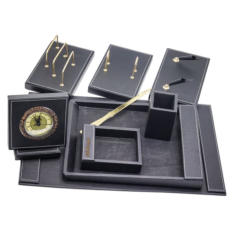 سرویس اداری رومیزی کد 6 مشکی چرم چوب