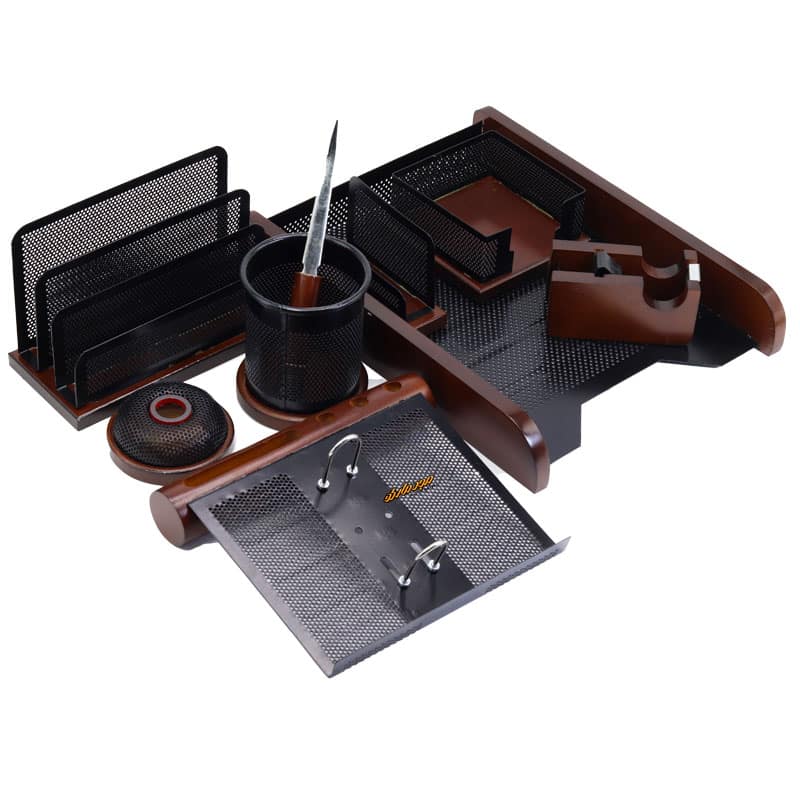 سرویس اداری رومیزی چوب و فلز قهوه ای کد 9 شهاب تحریر