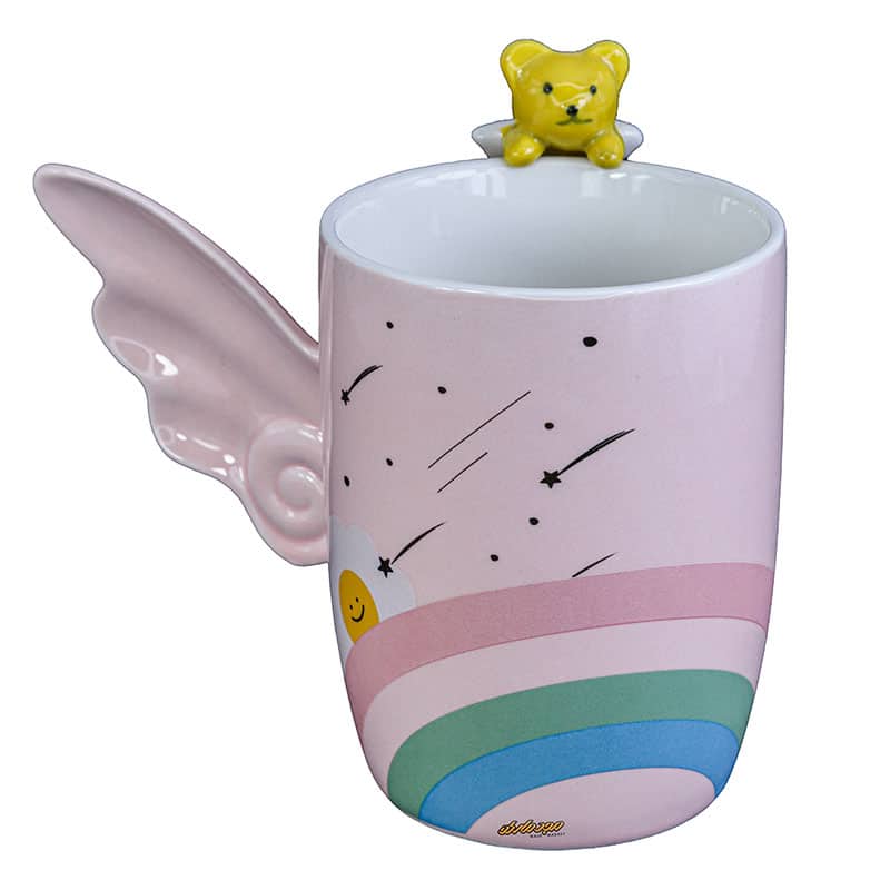 ماگ فانتزی صورتی طرح دسته بال دار