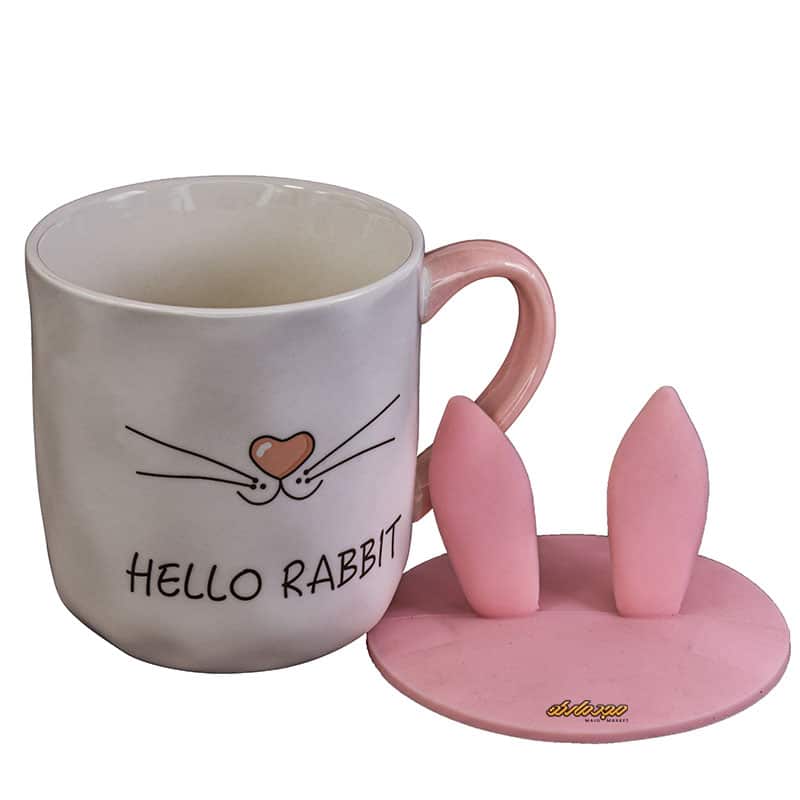 ماگ فانتزی سفید و صورتی طرح HELLO RABBIT (1)