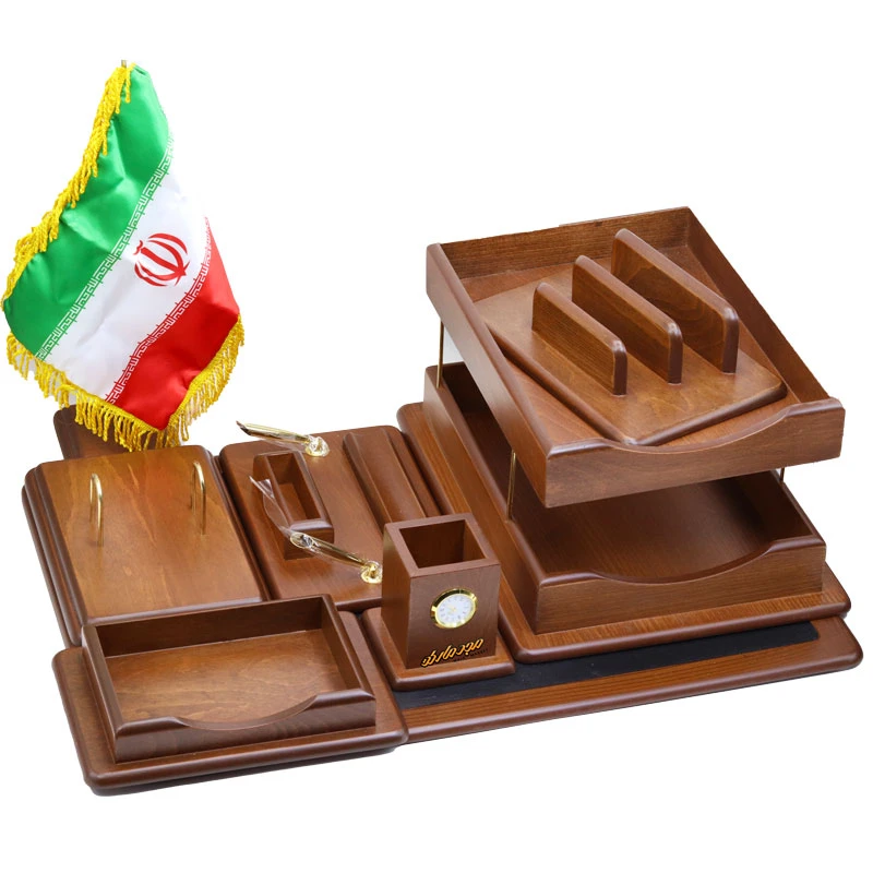 سرویس اداری رومیزی کد 185 ونگه چرم چوب (2)