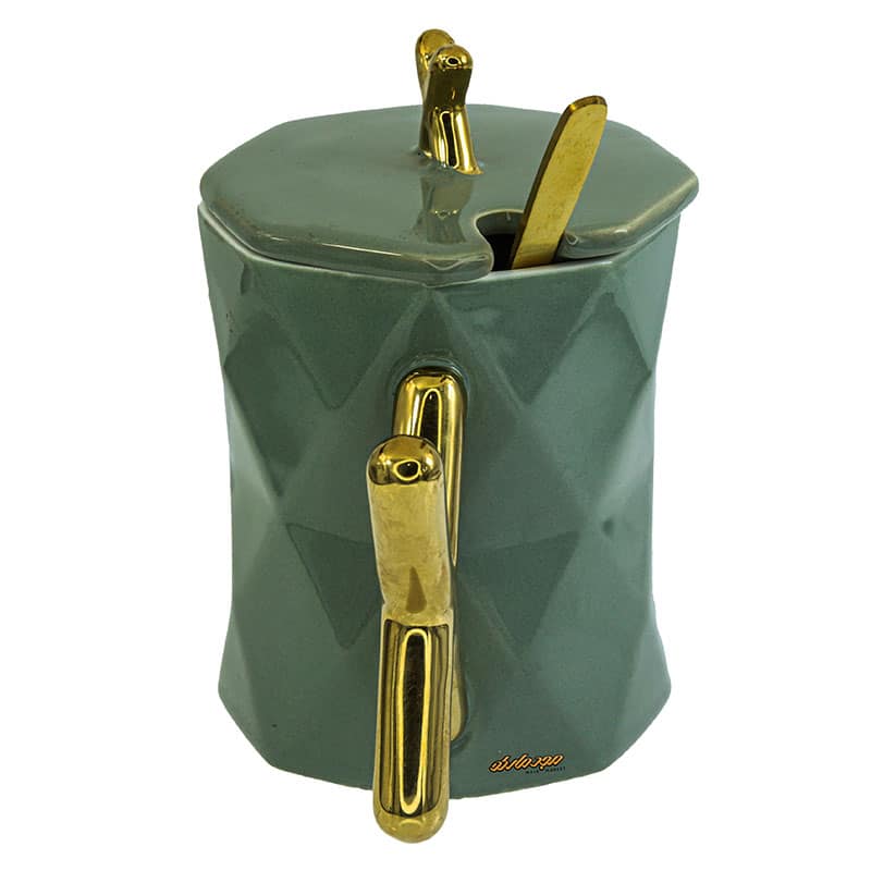 ماگ فانتزی سبز متالیک طرح دسته طلایی (2)