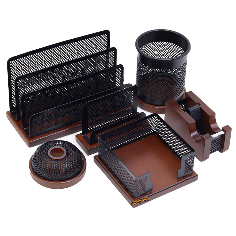 سرویس اداری رومیزی چوب و فلز قهوه ای کد 6 شهاب تحریر